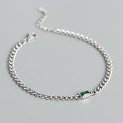 925 Sterling Silver Cable Chain Bracelet for Women – Gold-Plated with Emerald Charm