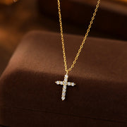 Sterling Silver Cross Zircon 18K Gold-Plated Necklace