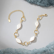 925 Sterling Silver Natural Freshwater Pearl Link Chain Gold-Plated Bracelet