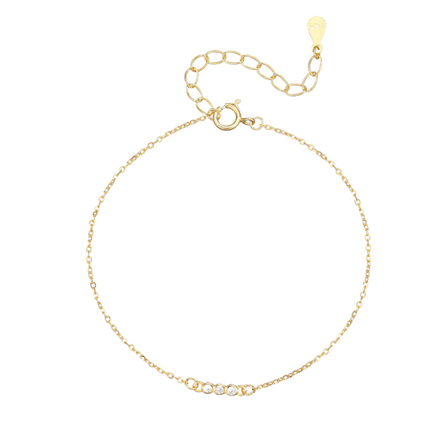 Minimalist 925 Sterling Silver Bracelet with Three Round Zircon Accents, Gold-Plated Jewelry for Women (6-8 Inches)