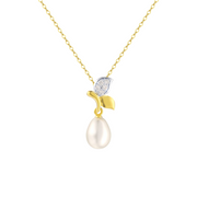 925 Silver Pearl Necklace for Women - Sterling Silver Gold Plated Pearl Pendant Gold Chain Necklace