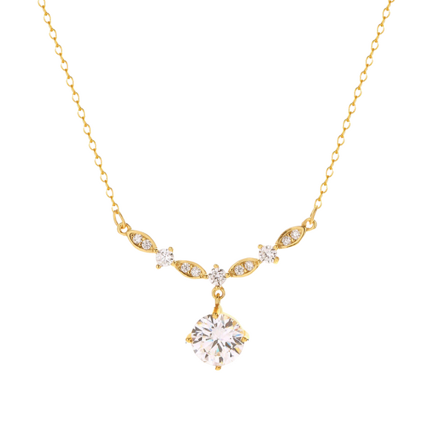 Sterling Silver Round CZ Zircon Gold-Plated Pendant Necklace