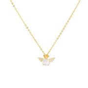 925 Sterling Silver Angel Wings Crown Zircon Gold Plated Necklace for Women