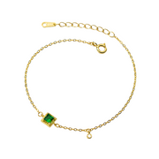 925 Sterling Silver Square Emerald Zircon Bracelet – Gold Plated Minimalist Bracelet