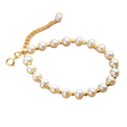 Fine Jewelry 925 Sterling Silver Friendship Bracelet with Natural Baroque Pearls and Small Beads