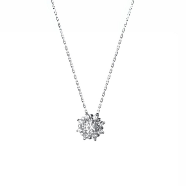 Sunflower Radiance: 925 Sterling Silver Diamond Necklace