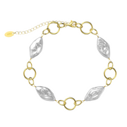 925 Sterling Silver Natural Freshwater Pearl Link Chain Gold-Plated Bracelet