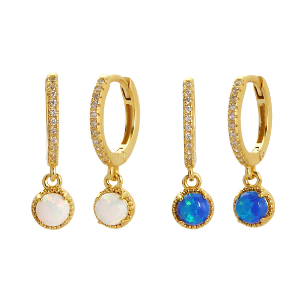 Sterling Silver Hoop Earrings with White Opal – High-Quality Gold-Plated Design