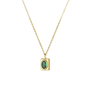 Emerald Glow: 925 Silver Rectangular Green Oval Zircon Pendant Necklace