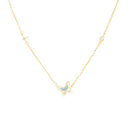 925 Sterling Silver Butterfly Necklace with Colored Zircon Gold Plated for Women