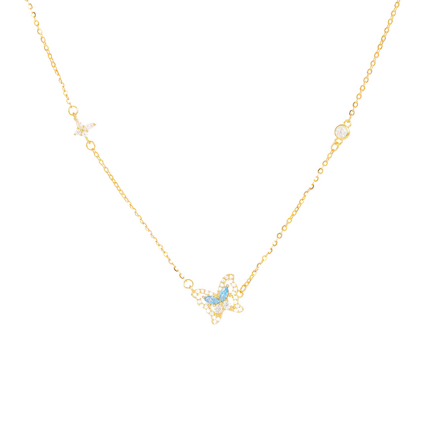 925 Sterling Silver Butterfly Necklace with Colored Zircon Gold Plated for Women