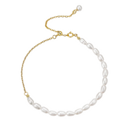 925 Sterling Silver Natural Freshwater Pearl Gold-Plated Chain Bracelet