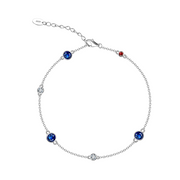 14K Gold-Plated Sterling Silver Link Charm Bracelet – Colorful Zirconia, Adjustable 6-8 Inches