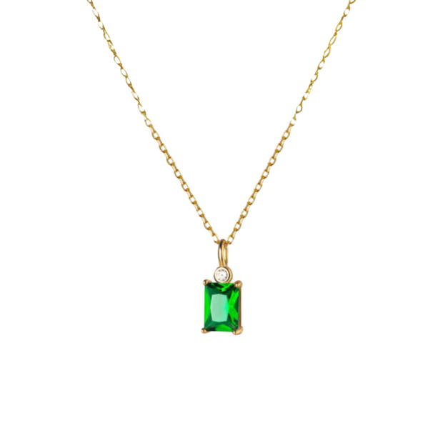 Emerald Square: 925 Silver Rectangular Green Cubic Zircon Necklace