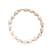 Sterling Silver Minimalist Natural Pearl & Golden Bead Bracelet