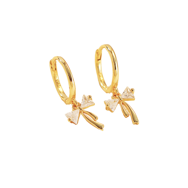 Sterling Silver Bow CZ Zircon Hoop Earrings – Gold-Plated Fashion Jewelry