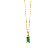 Emerald Harmony: 925 Silver Long Rectangular Green and White Zircon Necklace