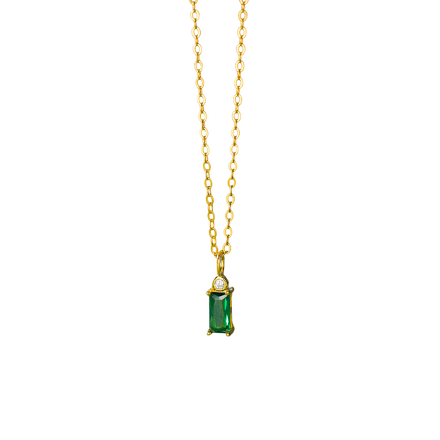 Emerald Harmony: 925 Silver Long Rectangular Green and White Zircon Necklace