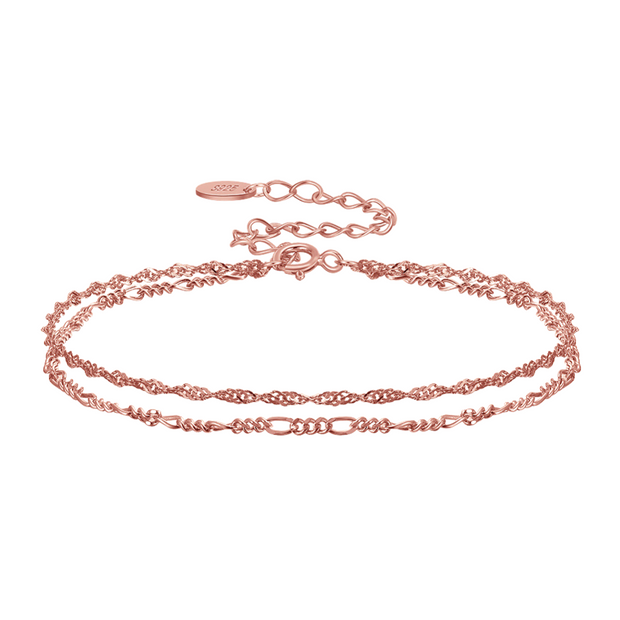 925 Sterling Silver Chain Bracelet with 18K Gold Plating, Double Layered Decorative Chain