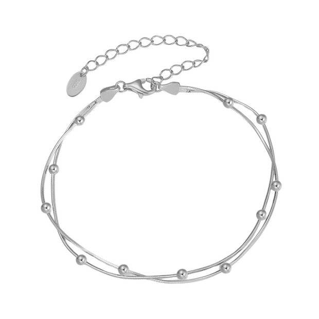 925 Sterling Silver Double-Layer Beaded Chain Bracelet