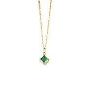 Geometric Glam: 925 Silver Rhombic Green and White Zircon Necklace