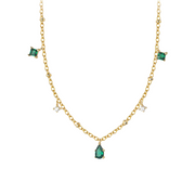 Emerald Cascade: 925 Sterling Silver Water Drop Diamond and Zircon Necklace