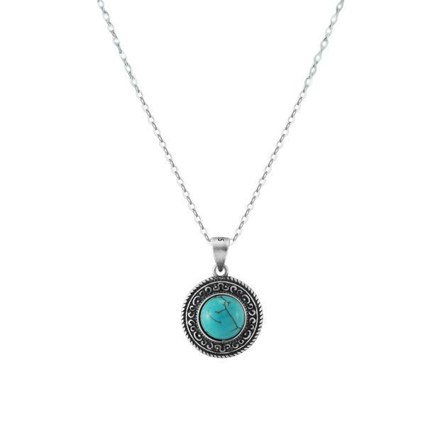 Sterling Silver Necklace with Natural Stone Turquoise Cross Pendant