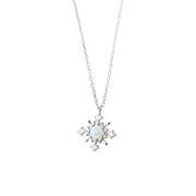 Frosted Elegance: 925 Sterling Silver Snowflake Opal Pendant Necklace