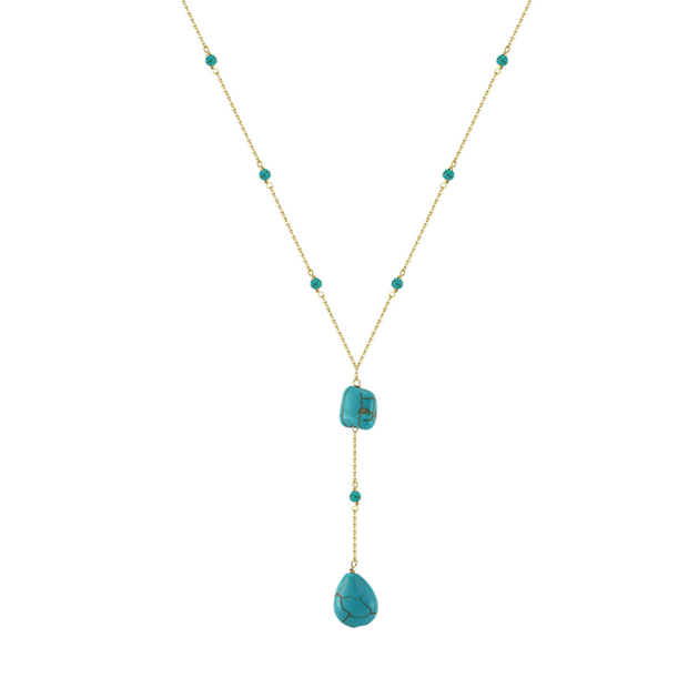 925 Sterling Silver Y-Shaped Necklace with Smaller Bead Turquoise and Long Tassel Pendant