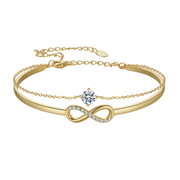 925 Sterling Silver Gold-Plated Infinity CZ Diamond Double-Layered Bracelet