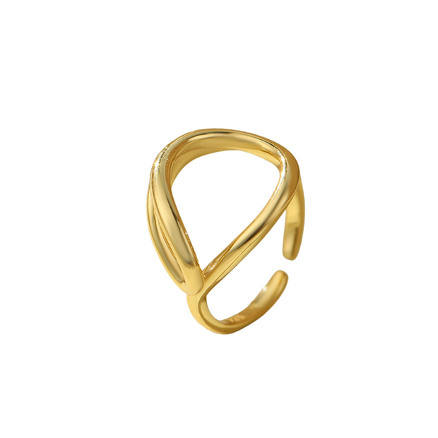 Sterling Silver Hollow Out Round Ring – Simple Gold-Plated Adjustable Jewelry