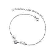 925 Sterling Silver Antler Bracelet - Elk Deerhorn Diamond Charm Bracelet