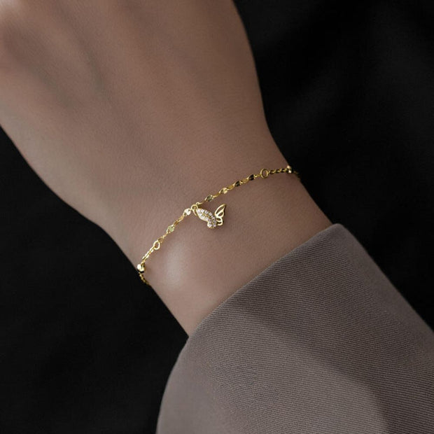 925 Sterling Silver Butterfly Bracelet for Women – 18K Gold-Plated Chain