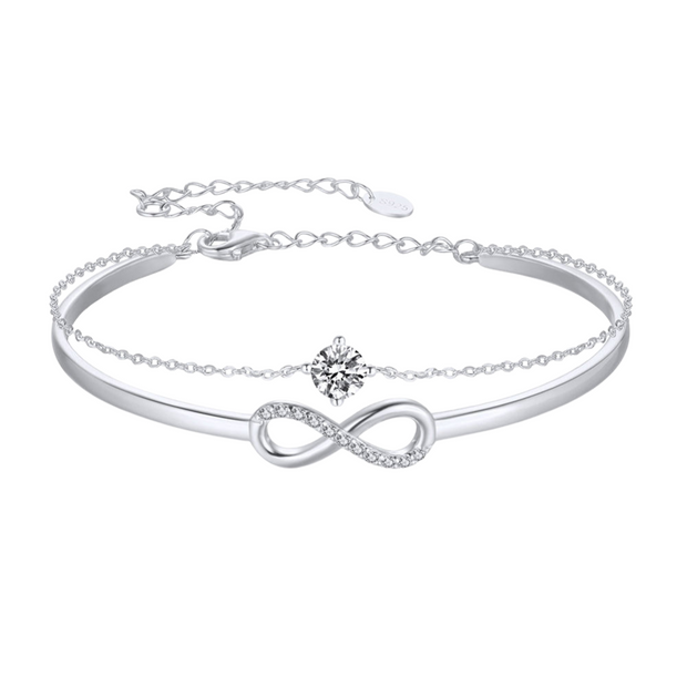 925 Sterling Silver Gold-Plated Infinity CZ Diamond Double-Layered Bracelet