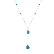 925 Sterling Silver Y-Shaped Necklace with Smaller Bead Turquoise and Long Tassel Pendant