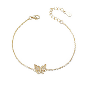 925 Sterling Silver Butterfly Diamond Zircon Gold-Plated Bracelet