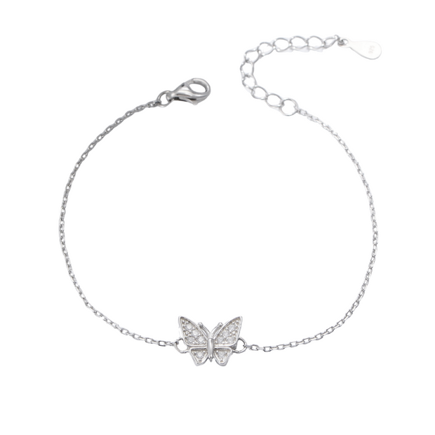 925 Sterling Silver Butterfly Diamond Zircon Gold-Plated Bracelet