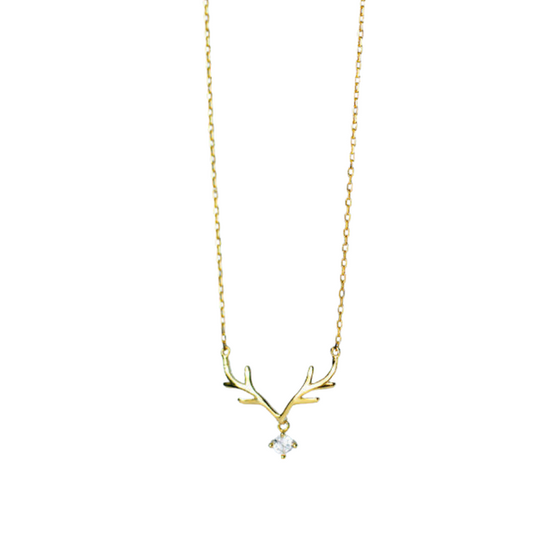 925 Silver Elk Antlers Zircon Pendant Necklace