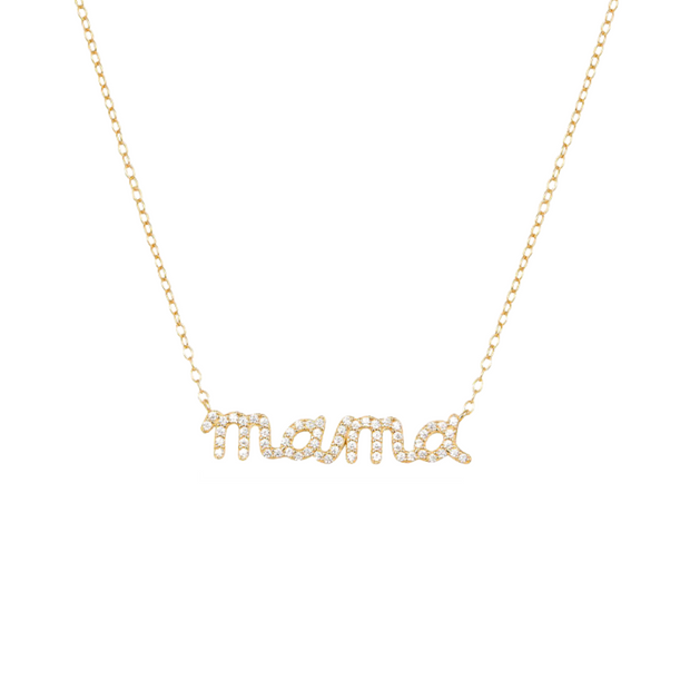 925 Sterling Silver "Mama" Necklace with Zircon Pendant Gold Plated Chain