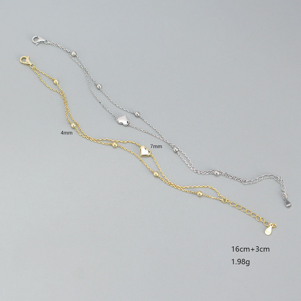 Sterling Silver Heart and Small Ball Gold-Plated Bracelet