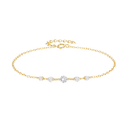 Sterling Silver Minimalist Simple Row of Five Diamond Zircon Gold Plated Bracelet