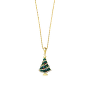 Sparkling Christmas Tree: 925 Sterling Silver Necklace with Gold Plated Chain