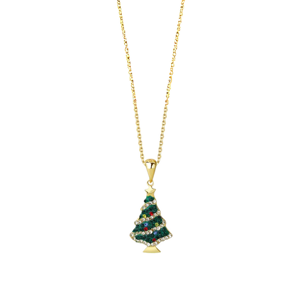 Sparkling Christmas Tree: 925 Sterling Silver Necklace with Gold Plated Chain