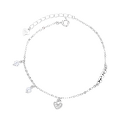 925 Sterling Silver Love Heart Charm Bracelet, Round Diamond Zircon Gold-Plated Bracelet