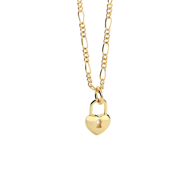 Chic Lock Pendant Necklace: 925 Sterling Silver with Gold Plated Chain