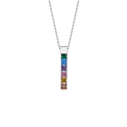 Colorful Rainbow Diamond Necklace: 925 Sterling Silver Pendant with Gold Plated Chain