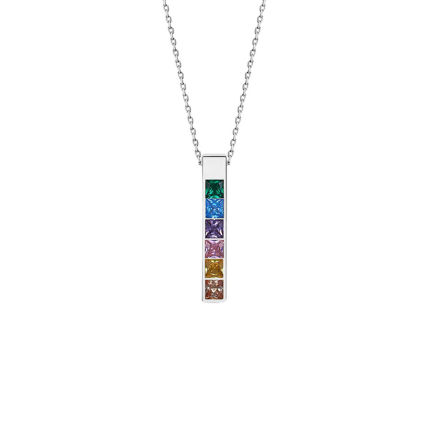 Colorful Rainbow Diamond Necklace: 925 Sterling Silver Pendant with Gold Plated Chain