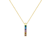 Colorful Rainbow Diamond Necklace: 925 Sterling Silver Pendant with Gold Plated Chain