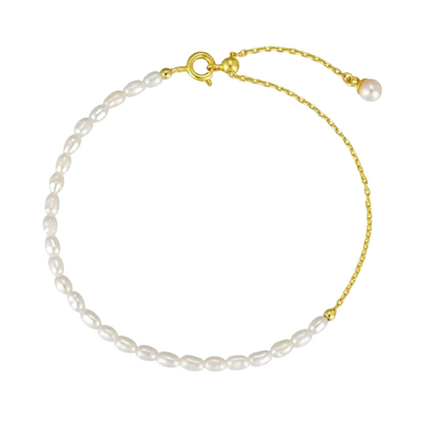 925 Sterling Silver Bracelets – Small Natural Real Pearl Gold-Plated Bracelets for Women