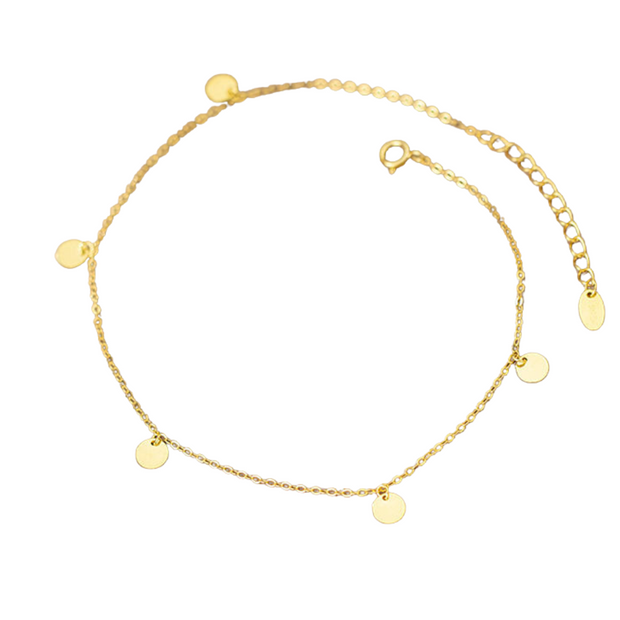 925 Sterling Silver Minimalist Plain Round Disc Gold-Plated Anklet